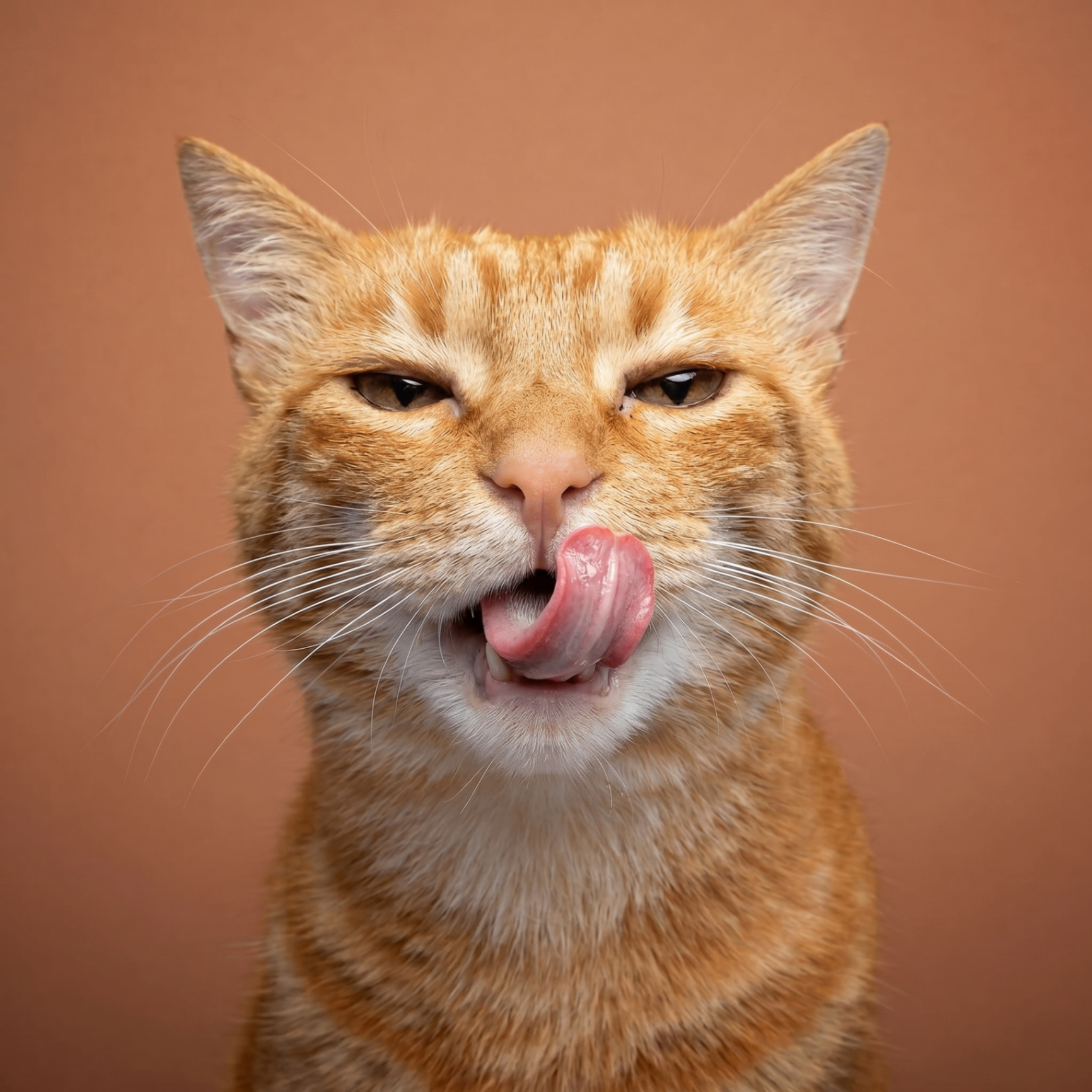 Gato atigrado naranja relamiéndose