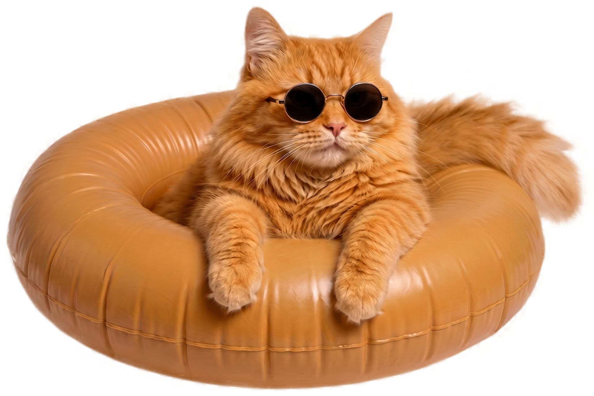 Gato con gafas en flotador — tranqui, garantía de 7 días