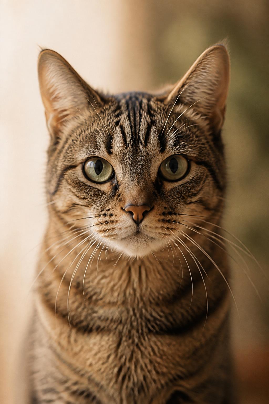 Gato curioso mirando a cámara — retrato editorial centrado